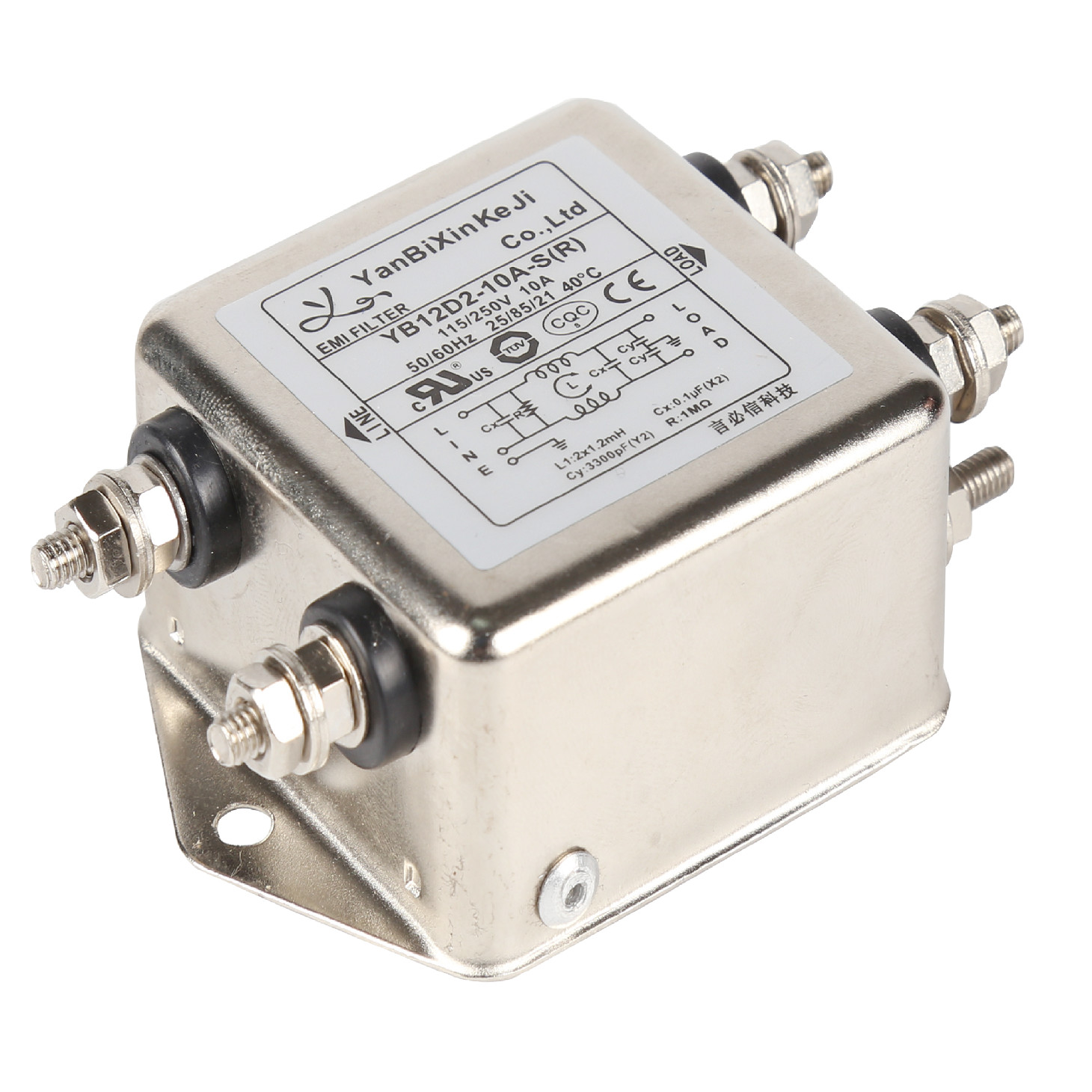 фильтр EMI одиночной фазы шумового фильтра YB12D2 мощьности импульса 10A 2.5KW для бытовых техник