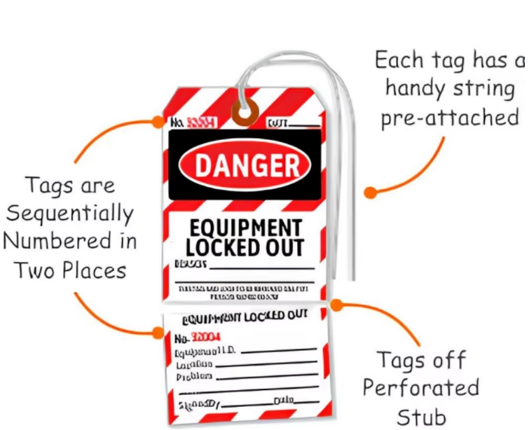 Custom 2-Part Safety Lockout Tags ANSI OSHA Danger Equipment Locked Out Tear Off Stub Numbered Management With Grommet