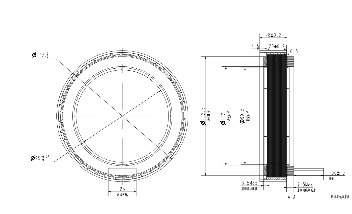 135mm Outer Rotor Frameless Torque Motor 1760W |24 Nm | 2700rpm | 48VDC