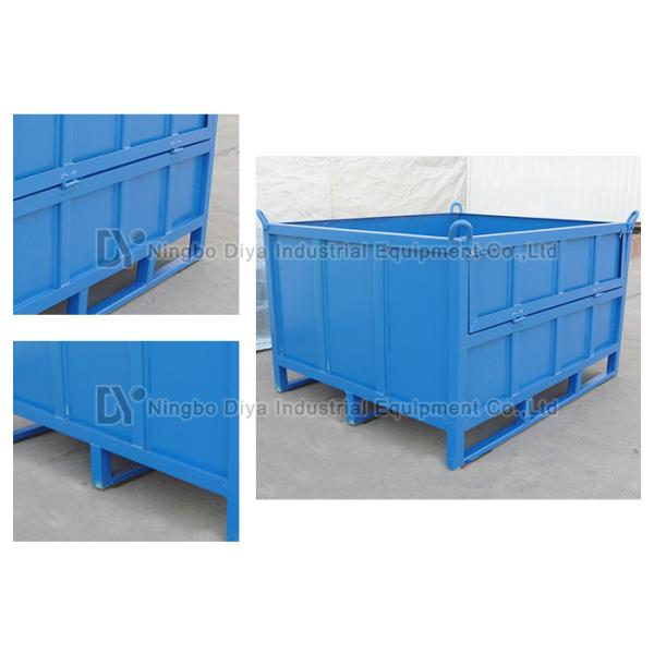 Blue Sides Cover Structural Pallet Rack , Industrial Steel Folding Steel Turnover Box
