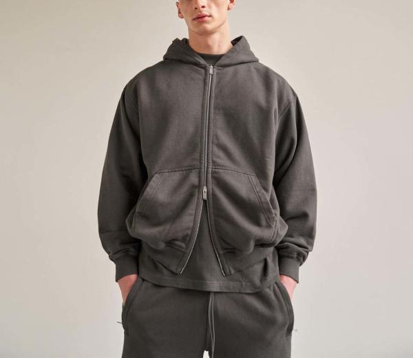 Pure Colour Custom Logo Cotton Sports Wear Men Fleece Zip Up Hoodie Jacket
