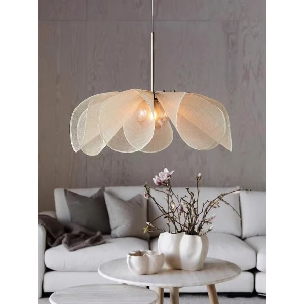 French Fabric Ceiling Pendant Lights Japanese Wabi Sabi Flower Chandelier (WH-VP-306)