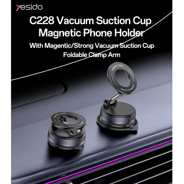 360 Rotation Magnetic Phone Holder with Foldable Clamp Arm and 16N Magnetic Force for Car & Home Using