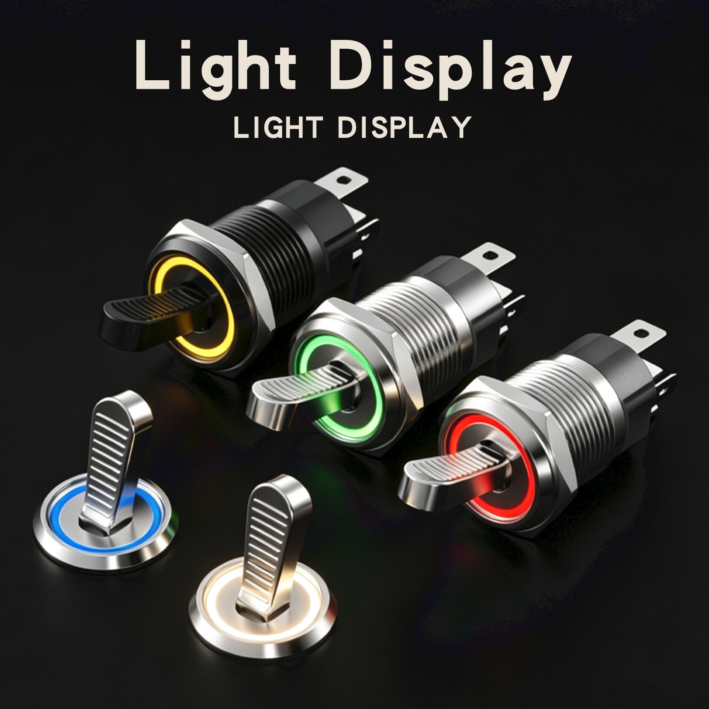 10A high-current rocker toggle switch with 2-speed and 3-speed self-locking, with light, metal, black with dual-color knob