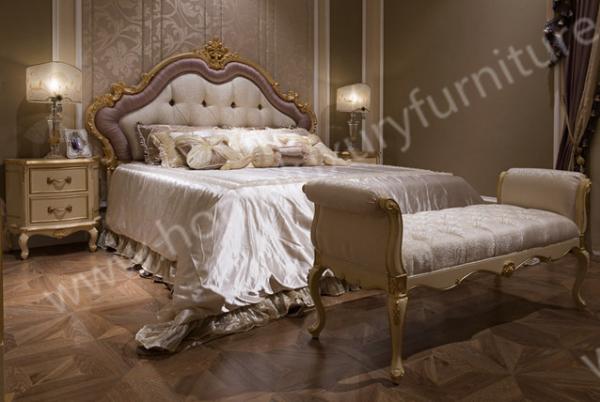 2015 New Design Dubai Furniture Classic Gold Hand Carved King Bed FB-168