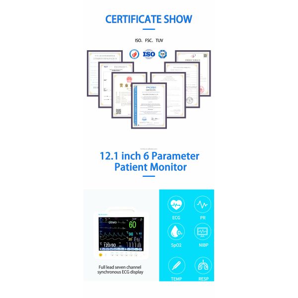 ISO13485 FSC Certified Multi Parameter Patient Monitor with 12.1'' TFT Color LCD for Hospital Ward Use