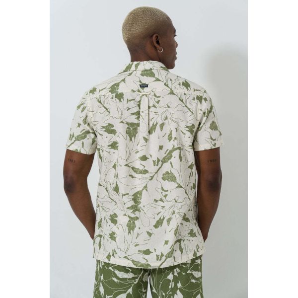 Men’s Breathable Linen Blend Shirt with Stylish Print and Short Sleeve Design for Summer Casual Wear