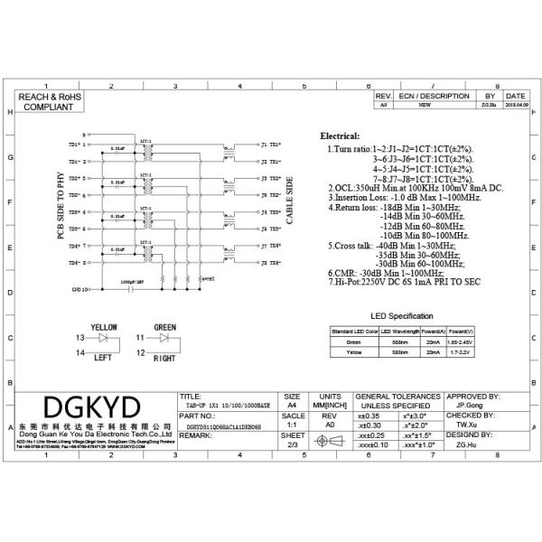 30U 180 grado RJ45 Jack modular 10P8C con el conector de la muesca