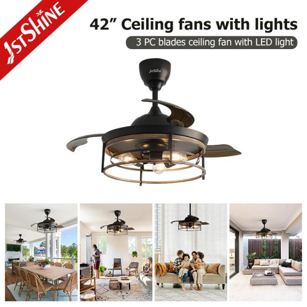 42 polegadas casa de campo E27 LED moderno ventilador de teto invisível retrátil lâmina ventilador de teto luzes