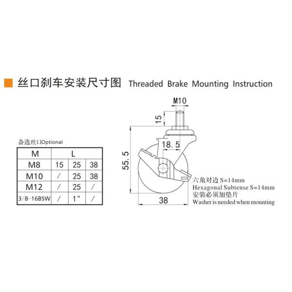 EDL Mini Caster Wheels 1.5 pulgadas 30Kg TPE por movimiento silencioso giratorio y freno