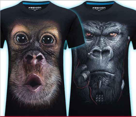 Summer Men's 3D Personality T-shirt Short Sleeve Stereo Wolf Head Pattern Big Size Gain/ Garment