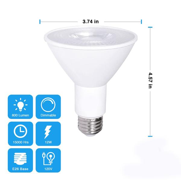 12W 100W Dimmable Waterproof E26 3000K Warm White LED Flood Light Bulb PAR30 Button Controller
