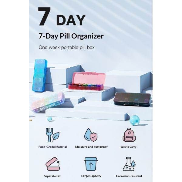 Portable Weekly Seven-Day Plastic Medicine Organizer Pill Box Two Meal Dosage Sealed Mini Compartmentalized Design JH Medibox
