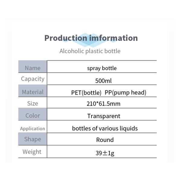 Alcohol 25mm Water Mist Plastic Empty Spray Bottles 210*61.5mm