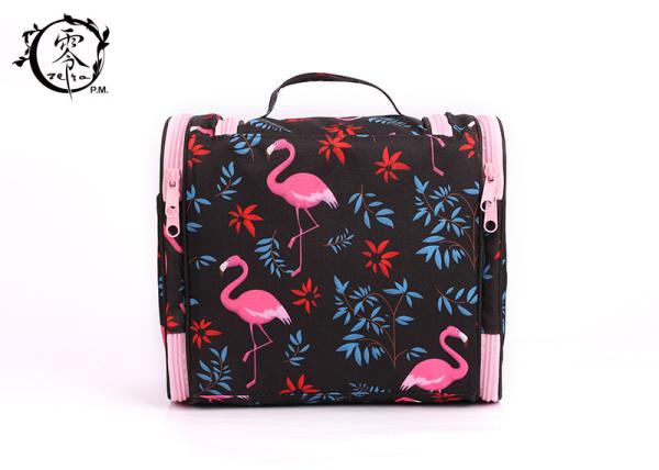 Large Size Portable Makeup Bag , Waterproof Canvas Travel Pink Crane Lady Cosmetic Bag
