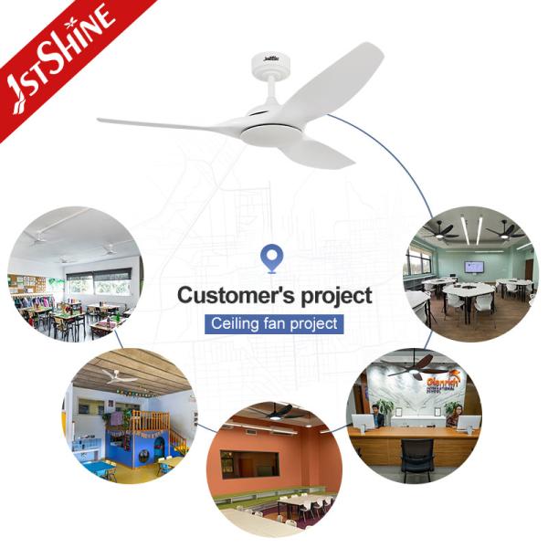 Ventilador de teto de controle remoto inteligente de 52 polegadas lâminas de plástico branco para casa moderna inteligente