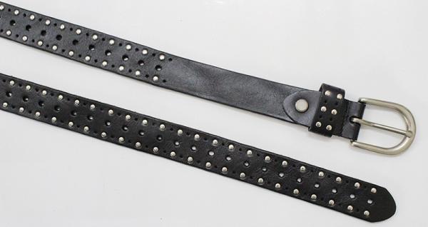 Punching Holes & Metal Studs Decoration Mens Casual Belts , Black Leather Belt