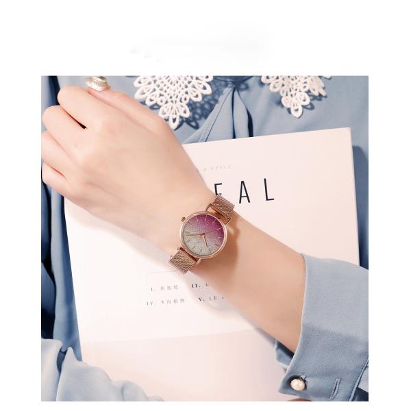 Giltter Dial Ladies Alloy Quartz Watch Stainless Steel Mesh Band Waterproof