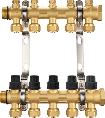 6201 Hot Forged Brass Water Distribution Manifolds up to 8 Branches w/ Concealed Supply Flowrate Tuning Heads & Top Caps