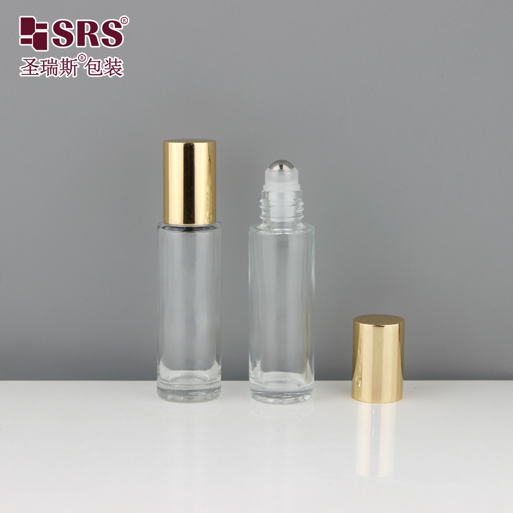 BLPM-15ML Amber Glass Roll‑on Bottle Gold Metal Cap 304 Stainless Steel Roller Ball Essential Oil Perfume Cosmetic Packaging