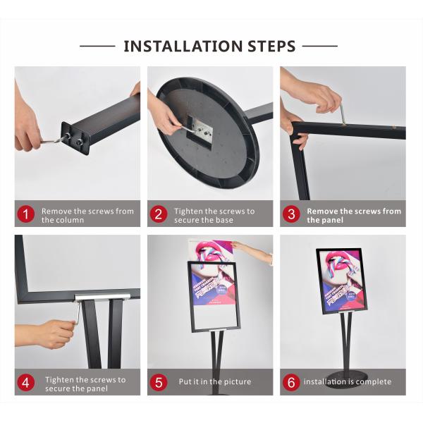 Vertical 1290x460mm Poster Display Stand Black V Stand Steel Plate