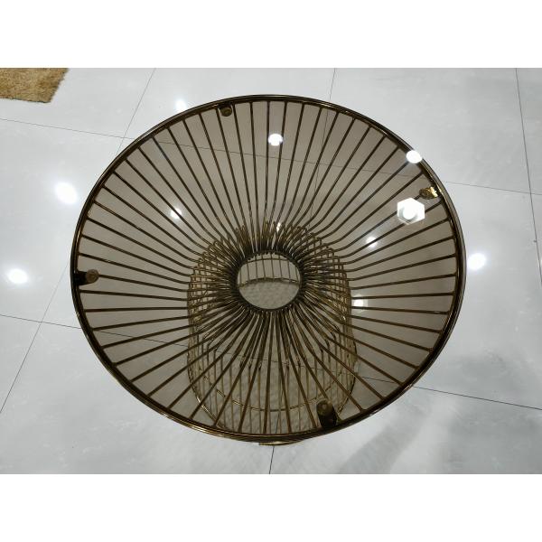 Brown Surface 72cm Wrought Iron Glass Coffee Table