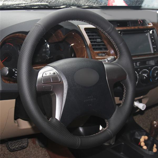 DIY Car Interior Accessories Black PU Leather Customized Steering Wheel Cover For Toyota Hilux 2012 2013 2014 2015 Fortuner