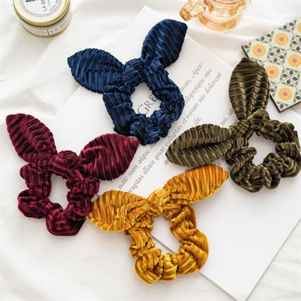 Autumn/Winter plush rabbit ears golden fabric knotty scrunchie Cross border women's hair headdress accessories