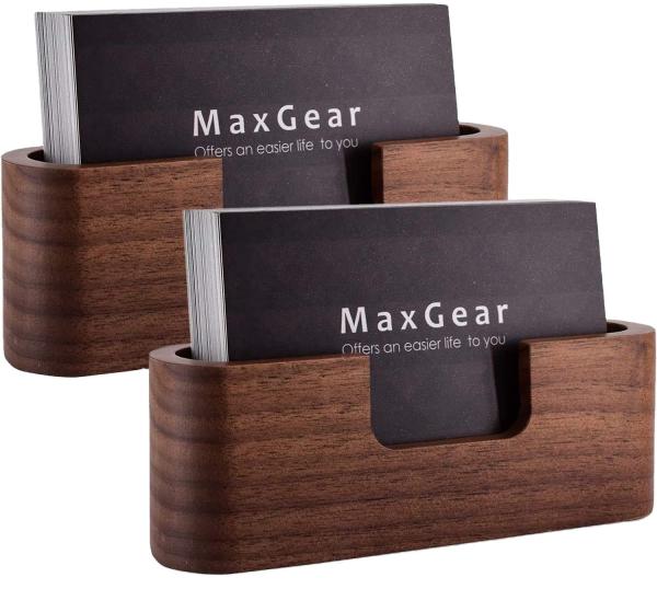 Natural Desktop Wooden Business Card Memo Holder Wooden Cards Storage Stand For Office Tabletop