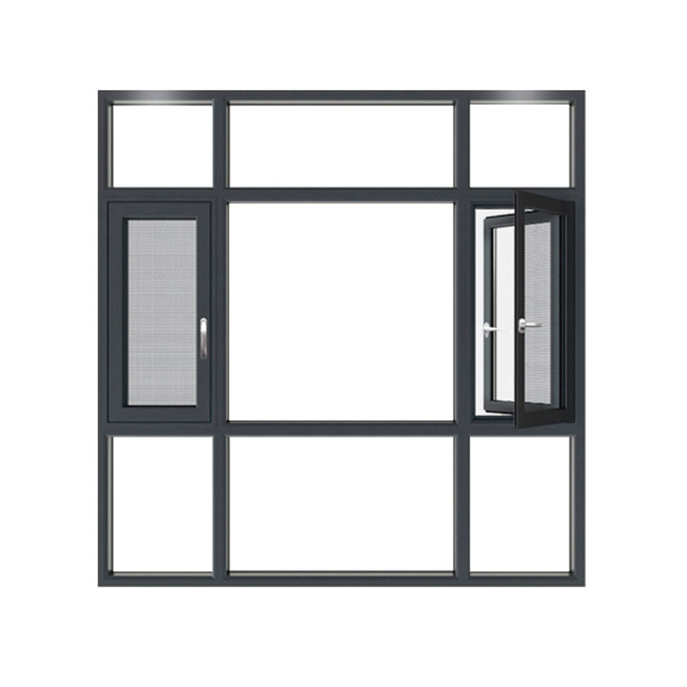 French Simple Design Double Hung Black Aluminum Frame Casement windows for Home With Security Grill
