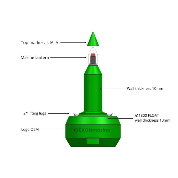 High Visibility Green Lateral Navigation Buoy 1800mm For Coastal And Offshore Marking