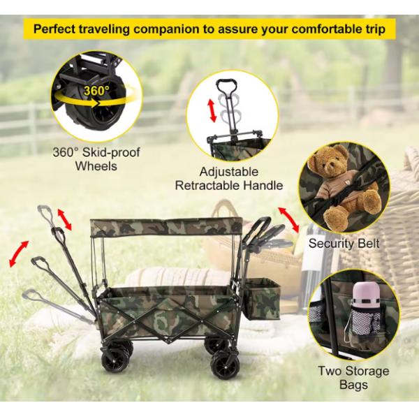 Collapsible 4-Wheel Metal Foldable Trolley Cart for Garden Beach Shopping Storage Tool
