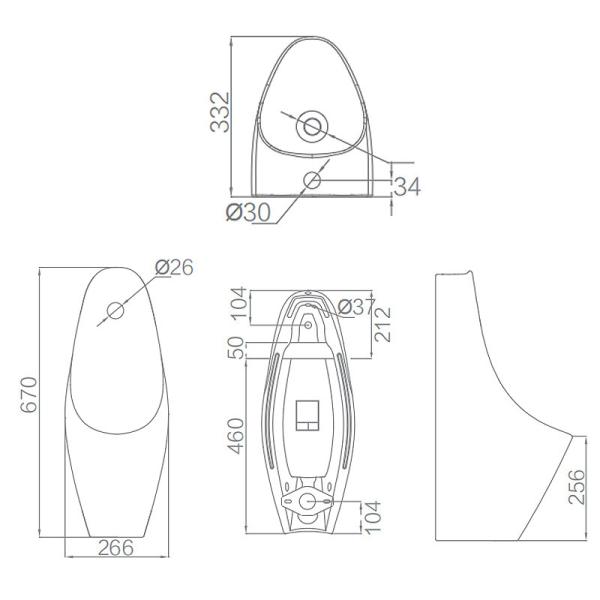 Ceram Glazed Single Wall Mounted Urinal Top Water Inlet For Male WC