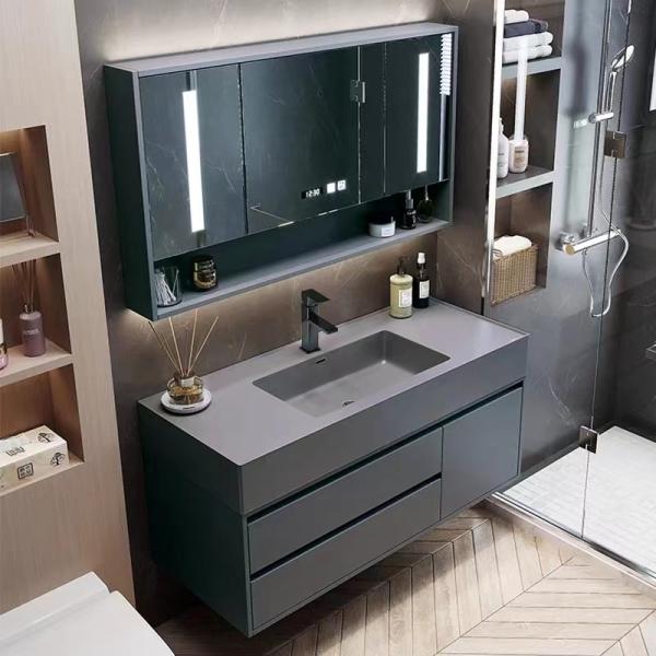 Modern Hotel Room Cabinets Rock Plate Wash Basin Integrated Bathroom Units