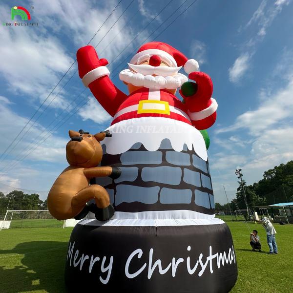 20FT 26ft 33ft Inflatable Santa Claus In Chimney With Reindeer Outdoor Christmas Decoration Blow Up Santa Claus