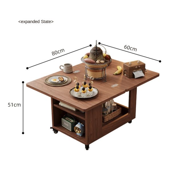 Custom Solid Wood Coffee Table Mobile Extendable Wheeled Trolley Foldable Rotating Sofa Corner Sofa Side Table for Living Room