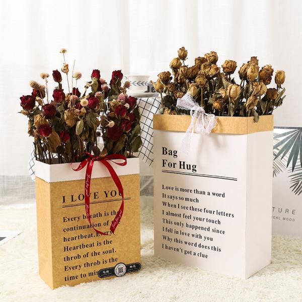 Bolsas de papel Kraft personalizadas, recicláveis e impressas Bolsas de presente de flores retangulares para buquês