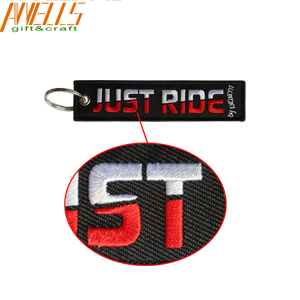 PMS Color Embroidered Keychain Tag 150*25MM Personalized Embroidered Keychains