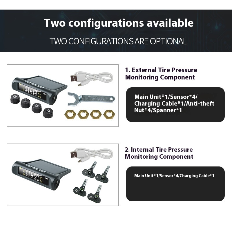 FCCEMC Solar Sensor Digital Intelligent Wireless Tyre Pressure Monitoring System D517 12V Tesla Model 3/Y Compatible 4 Sensors