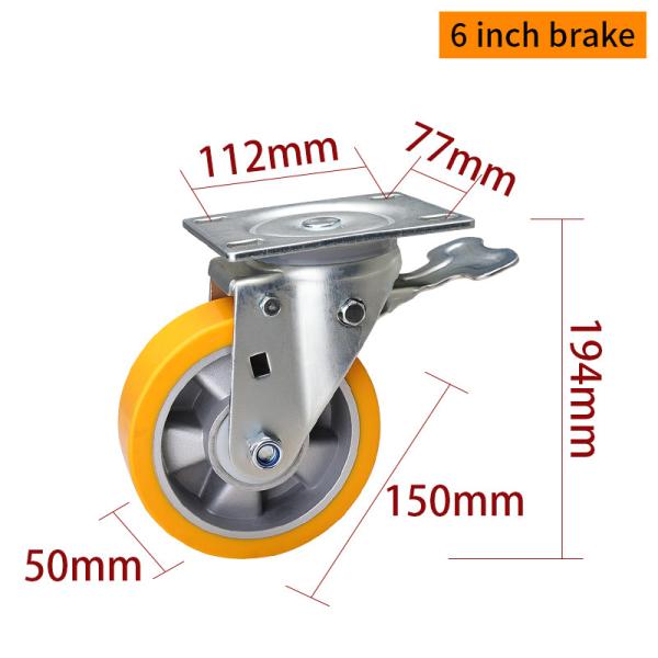 6 Inch Caster Wheels Heavy Duty 550kg Load Caster Wheel Mounting Plate