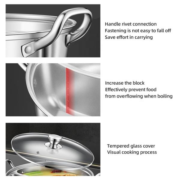 New Arrival 28cm Hot Pot Multi-user Hotpot Induction Soup Pot 304 Stainless Steel Shabu Pots For Cooking
