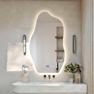 Large Wall Bathroom Mirror With Touch Light , Frameless Asymmetrical LED Mirror Waterproof