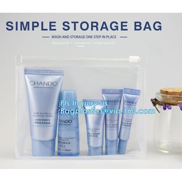 Portable Clear PVC Slider Zipper Cosmetic Makeup Bag, Water proof slider pvc toiletry bag vinyl beachwear cosmetic bag
