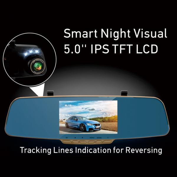 5 TFT LCD Screen Dual Record Parking Sensor DVR with Tracking Line and Voice Warning & Image Displaying 140 angle