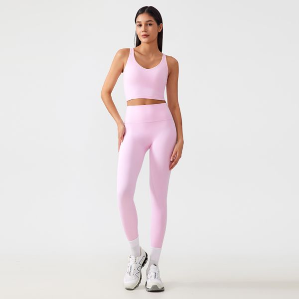 Magenta Workout Set Naked Feel Shaping Fabric Sports Bra with Removable Pads