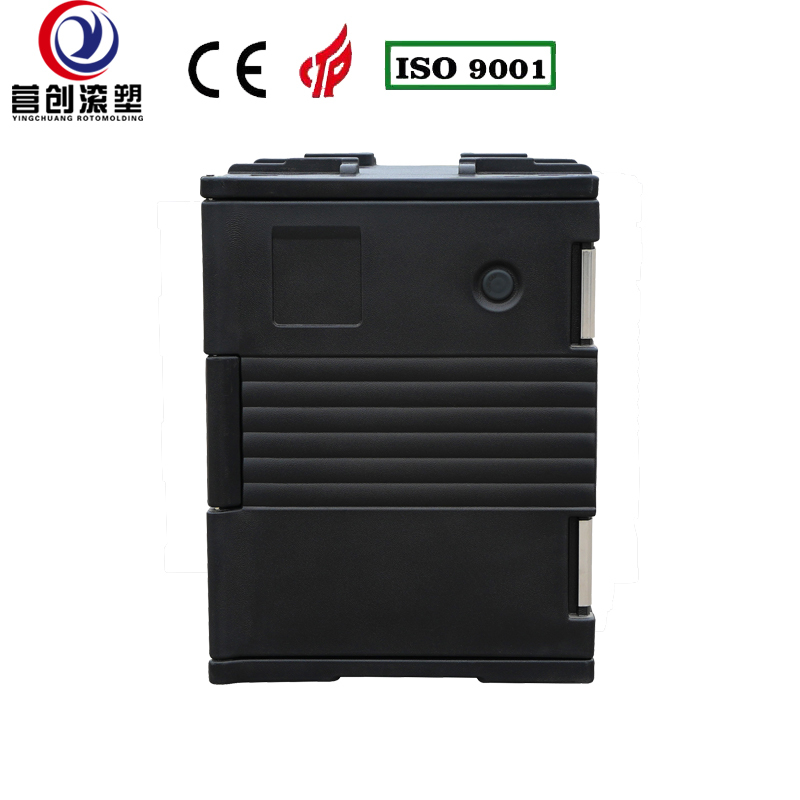 YINGCHUANG ROTOMOLDING OEM 90L Black Rotomolded Insulated Box With Small Casters, Thick PU Foam Hot & Cold Holding GN Pan Food Transport Cabinet For Central Kitchen Catering Canteen