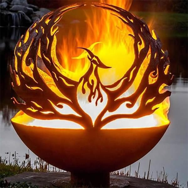 A bola oca Phoenix do metal exterior modela o poço de aço do fogo da esfera de Corten