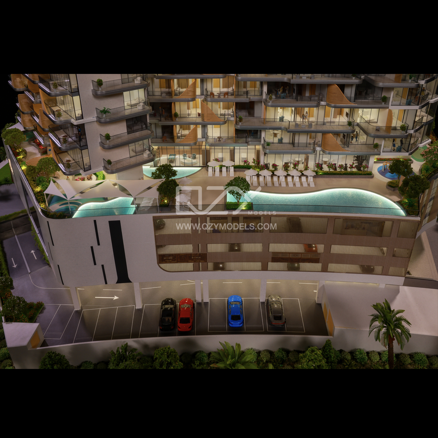 1:75 Scale MAJAN Apartment Tower Architectural Model with 4000K Warm White Light and Handmade Craftsmanship