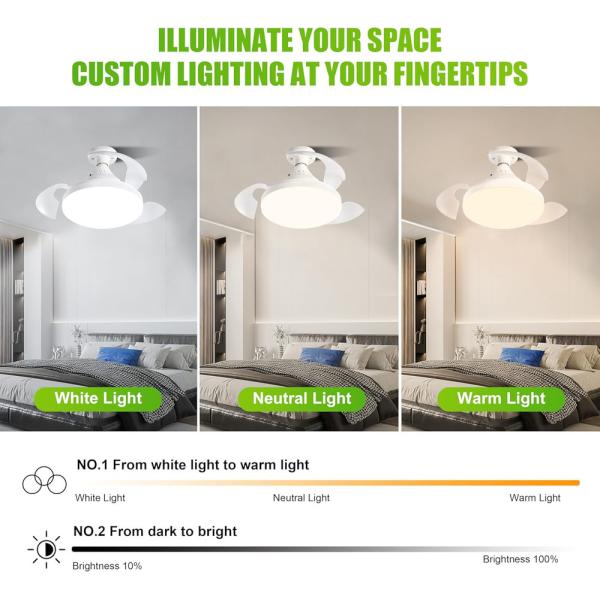 Luz de ventilador de techo LED con flujo luminoso de 3000LM, vida útil de 50000 horas y 3 velocidades de viento para dormitorio, sala de estar y cocina