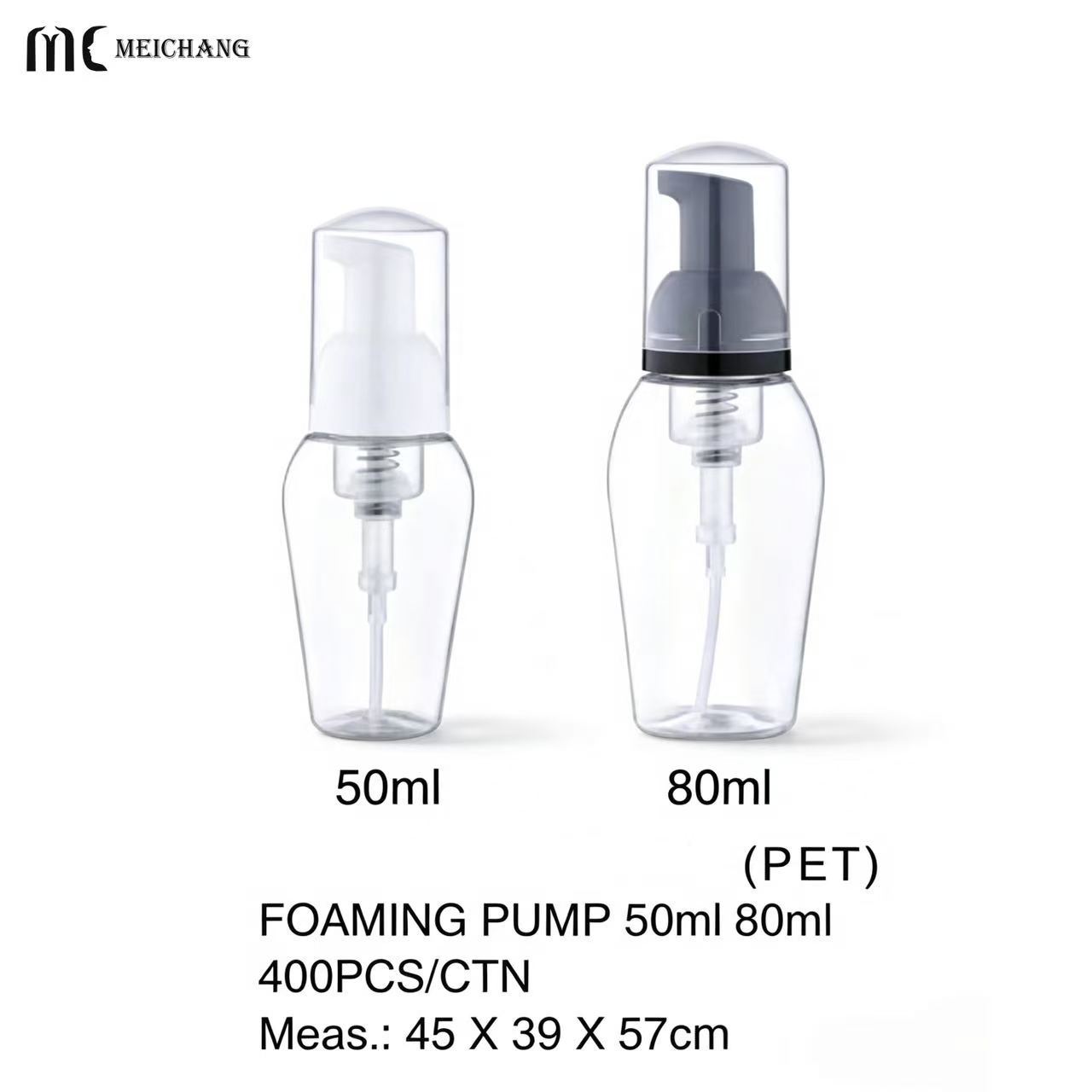 Custom PET Foaming Pump Bottle with Clear Protective Cap, 50ml & 80ml Special-Shaped Foam Pump Bottle（MC-1808）